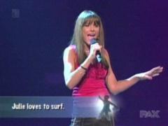 Photo of Julie Dubela singing on PAX TV's America's Most Talented Kid